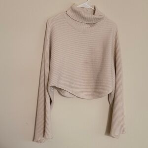Free People Cropped Ribbed Turtleneck Sweater - Beige